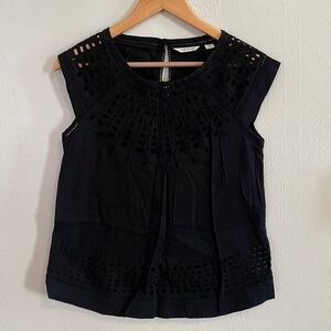 Country Road Black Cotton Cap Sleeved Top with Cut Out Detail, Size XXS